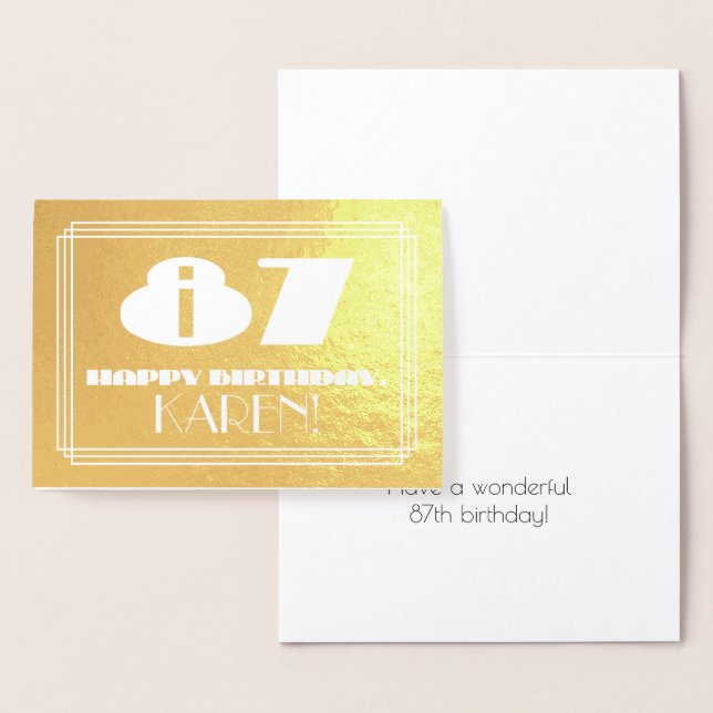 Tarjeta Con Relieve Metalizado 87º cumpleaños: Nombre + Art Deco Inspirado Aspect (Demostración)