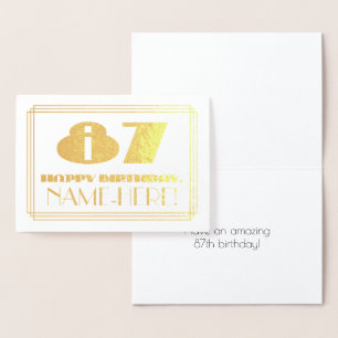Tarjeta Con Relieve Metalizado 87º cumpleaños; Nombre + Art Deco Inspirado Aspect