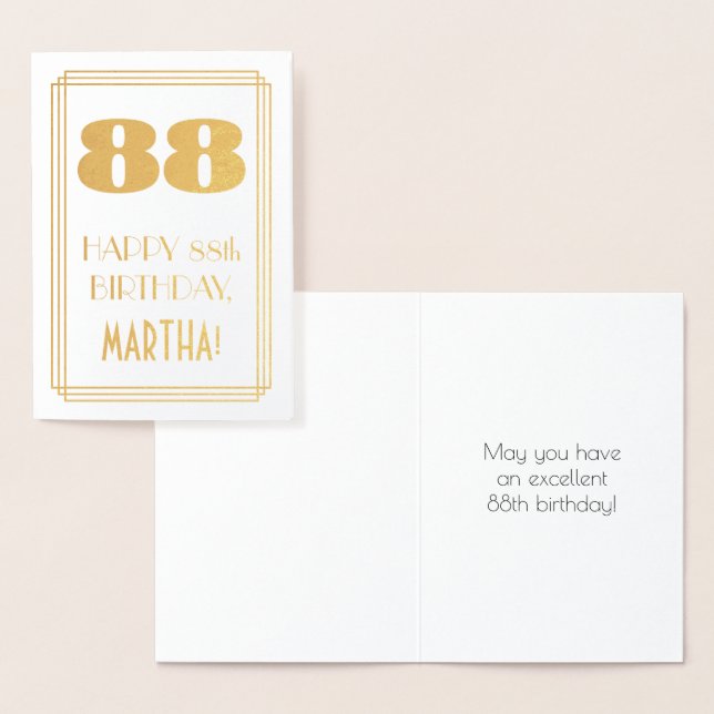 Tarjeta Con Relieve Metalizado 88 Cumpleaños: Look Inspirado en Art Deco "88" y N (Demostración)