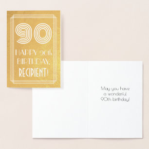 Tarjeta Con Relieve Metalizado 90 Aniversario - Aspecto inspirado en el Art Deco
