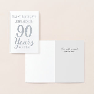 Tarjeta Con Relieve Metalizado 90 Años. Elegante cumpleaños 90
