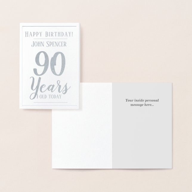 Tarjeta Con Relieve Metalizado 90 Años. Elegante cumpleaños 90 (Demostración)