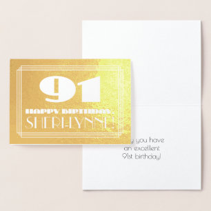 Tarjeta Con Relieve Metalizado 91° cumpleaños: Nombre + Art Deco Inspirado Aspect