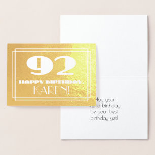 Tarjeta Con Relieve Metalizado 92º cumpleaños: Nombre + Art Deco Inspirado Aspect