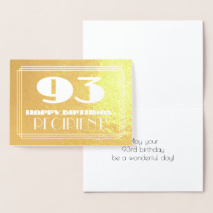 Tarjeta Con Relieve Metalizado 93.º Cumpleaños: Nombre + Art Deco Inspirado Aspec