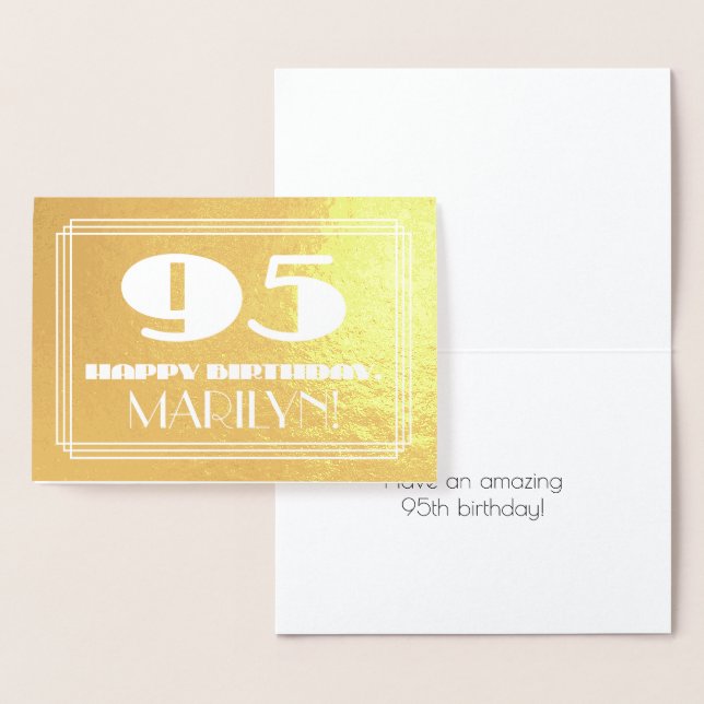 Tarjeta Con Relieve Metalizado 95º cumpleaños: Nombre + Art Deco Inspirado Aspect (Demostración)
