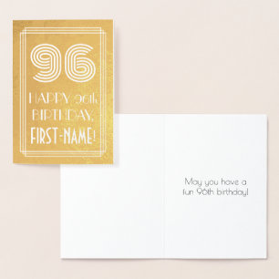 Tarjeta Con Relieve Metalizado 96º cumpleaños - Aspecto inspirado en el Art Deco