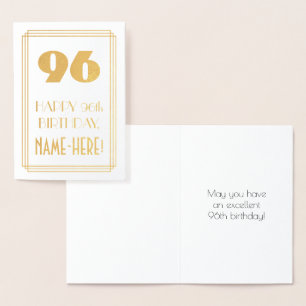Tarjeta Con Relieve Metalizado 96º cumpleaños: Aspecto inspirado en el Art Deco "