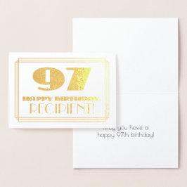 Tarjeta Con Relieve Metalizado 97 Aniversario; Nombre + Art Deco Inspirado Aspect
