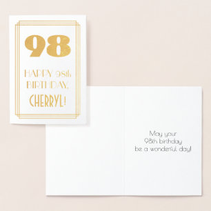 Tarjeta Con Relieve Metalizado 98 Aniversario: Aspecto inspirado por el Art Deco