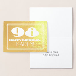 Tarjeta Con Relieve Metalizado 98 Aniversario: Nombre + Art Deco Inspirado Aspect