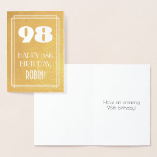 Tarjeta Con Relieve Metalizado 98 cumpleaños ~ Art Deco Style "98" y nombre perso
