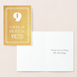 Tarjeta Con Relieve Metalizado 9 cumpleaños ~ Art Deco Style "9" y nombre persona