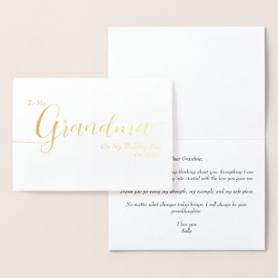 Tarjeta Con Relieve Metalizado A Mi Abuela El Día De Mi Boda Letra Elegante