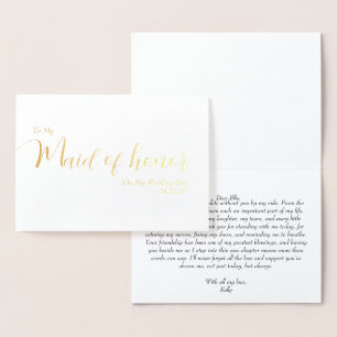Tarjeta Con Relieve Metalizado A mi dama de honor el día de mi boda elegante escr