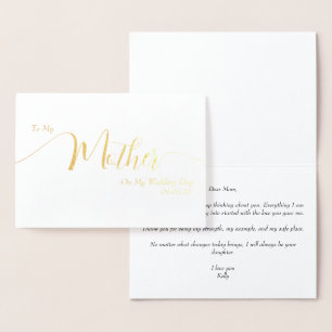 Tarjeta Con Relieve Metalizado A mi madre el día de mi boda Elegante guion