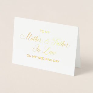 Tarjeta Con Relieve Metalizado A mi madre y mi padre en la ley en mi día de boda