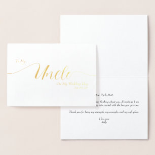 Tarjeta Con Relieve Metalizado A Mi Tío En El Día De Mi Boda Letra Elegante