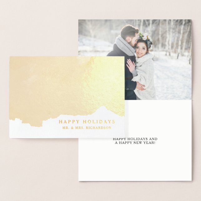 Tarjeta Con Relieve Metalizado Abstract Gold | Elegantes fiestas felices con foto (Demostración)