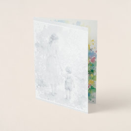 Tarjeta Con Relieve Metalizado Acuarela personalizada de madre e hijo