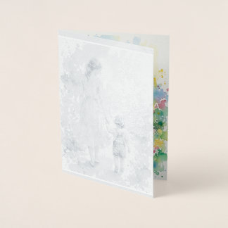 Tarjeta Con Relieve Metalizado Acuarela personalizada de madre e hijo