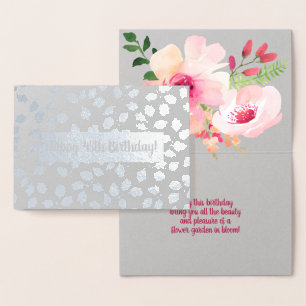Tarjeta Con Relieve Metalizado Acuarela Personalizado floral Cumpleaños/Ocasión c