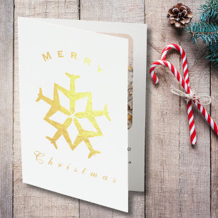 Tarjeta Con Relieve Metalizado Adorno de avión de Navidad Foto divertida de copo 