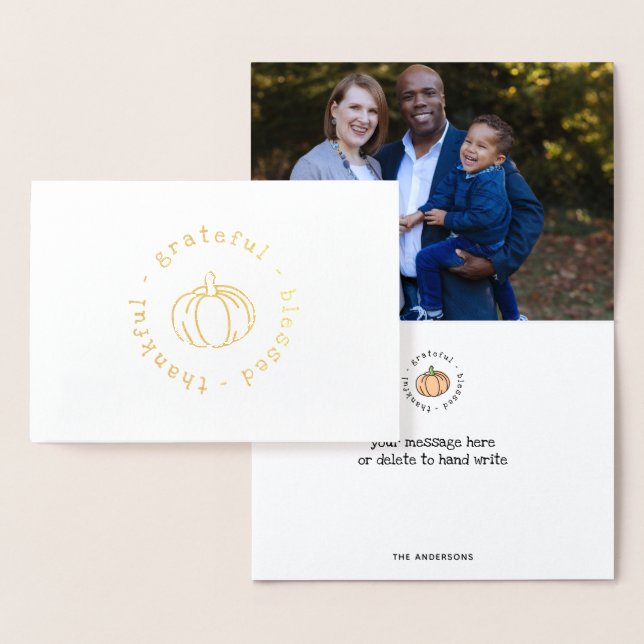 Tarjeta Con Relieve Metalizado Agradecidos y agradecidos Día de Acción de Gracias (Demostración)