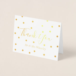 Tarjeta Con Relieve Metalizado Agradecimiento de Boda Elegante con Lunares Dorado