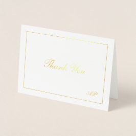 Tarjeta Con Relieve Metalizado Agradecimiento de Boda Elegante con Monograma