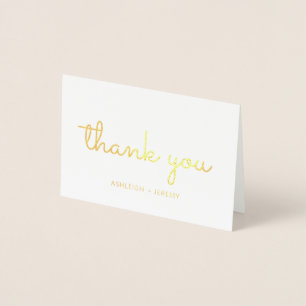Tarjeta Con Relieve Metalizado Agradecimiento de Boda Personalizado Retro Gold