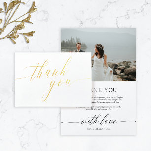 Tarjeta Con Relieve Metalizado Agradecimiento de foto de boda con caligrafía deli