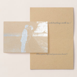 Tarjeta Con Relieve Metalizado agregar su propia foto del boda
