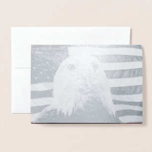 Tarjeta Con Relieve Metalizado Águila calva americana y bandera americana