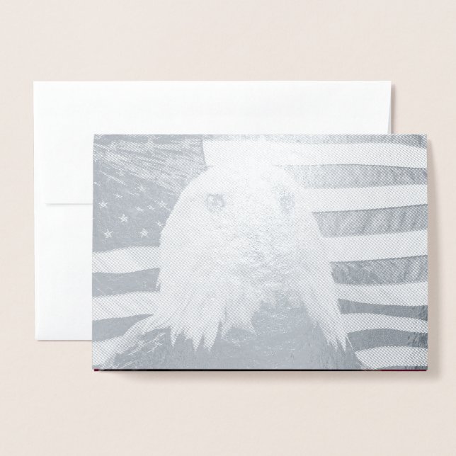 Tarjeta Con Relieve Metalizado Águila calva americana y bandera americana (Anverso con sobre)
