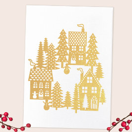 Tarjeta Con Relieve Metalizado Aldea de los navidades