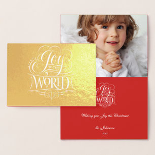 Tarjeta Con Relieve Metalizado Alegría al mundo - caligrafía de Navidades religio