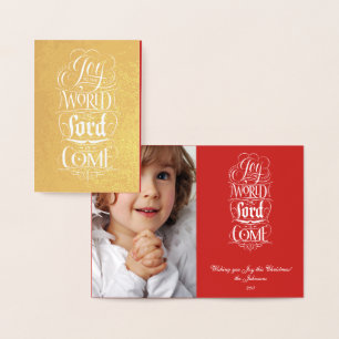 Tarjeta Con Relieve Metalizado Alegría al mundo que el Señor ha llegado - Religio