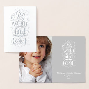 Tarjeta Con Relieve Metalizado Alegría al Mundo Señor Ven - Caligrafía Religiosa