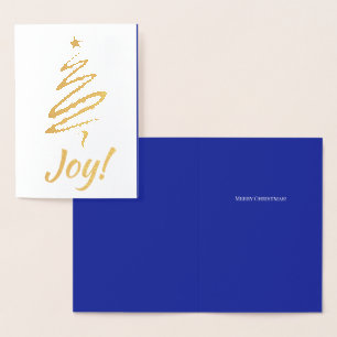 Tarjeta Con Relieve Metalizado ¡Alegría! Feliz Navidad Árbol de navidad azul tus