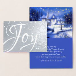 Tarjeta Con Relieve Metalizado Alegría. Snowy Village Navidades Luxury Real
