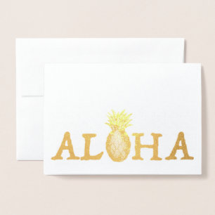 Tarjeta Con Relieve Metalizado ALOHA Hawaii Hawaiian Luau Tropical Pineapple