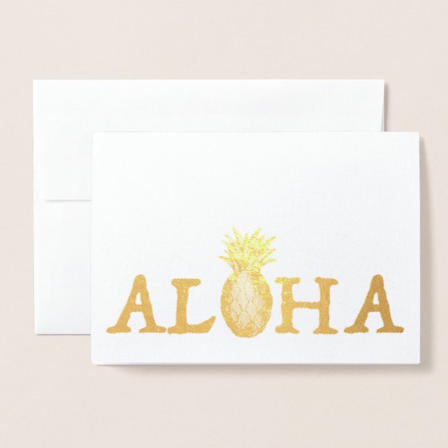 Tarjeta Con Relieve Metalizado ALOHA Hawaii Hawaiian Luau Tropical Pineapple (Anverso con sobre)