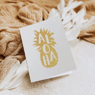 Tarjeta Con Relieve Metalizado Aloha Pineapple Relieve metalizado dorado Statione