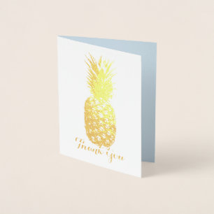 Tarjeta Con Relieve Metalizado Aloha Tropical Hawaii Gold Pineapple Gracias