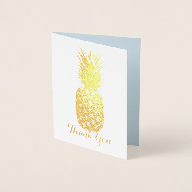 Tarjeta Con Relieve Metalizado Aloha Tropical Hawaii Gold Pineapple Gracias (Anverso)