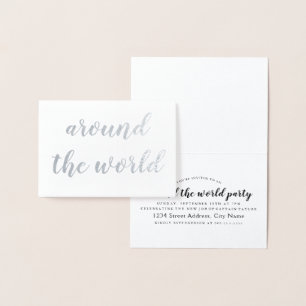 Tarjeta Con Relieve Metalizado alrededor del mundo Relieve metalizado plateado