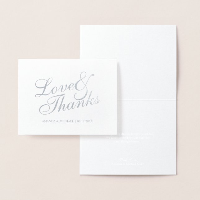 Tarjeta Con Relieve Metalizado 'Amor y Gracias' Elegante Boda Gracias Plata (Demostración)