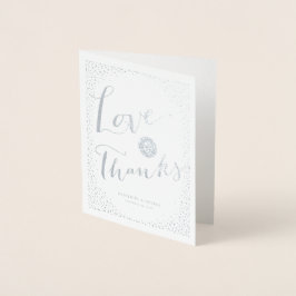 Tarjeta Con Relieve Metalizado Amor y Gracias Script Confetti Boda Gracias