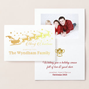 Tarjeta Con Relieve Metalizado Añade tus propios Navidades de fotografía Santa Re